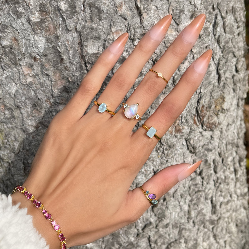 Moonstone and Sky Blue Topaz Crystal Ring