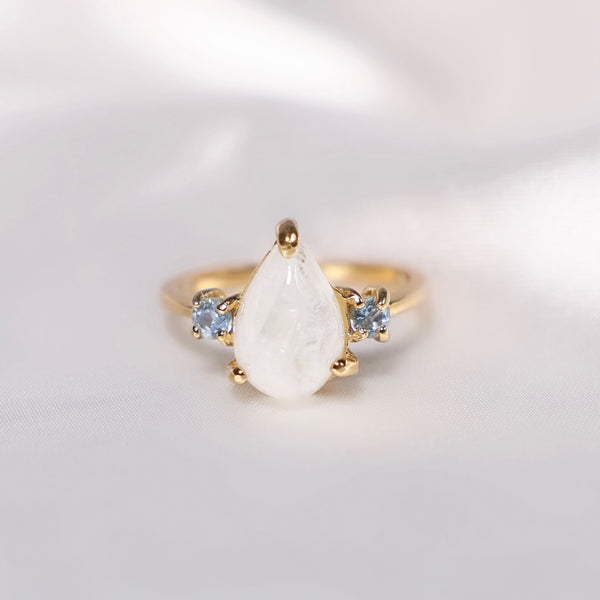 Moonstone and Sky Blue Topaz Crystal Ring