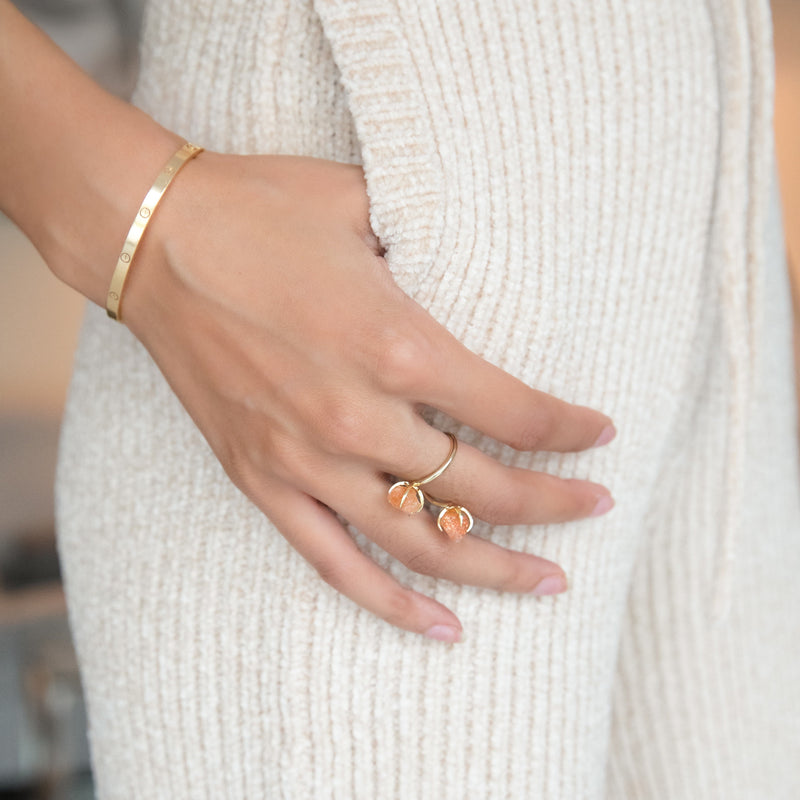 Double The Attention Sunstone Ring In Gold.