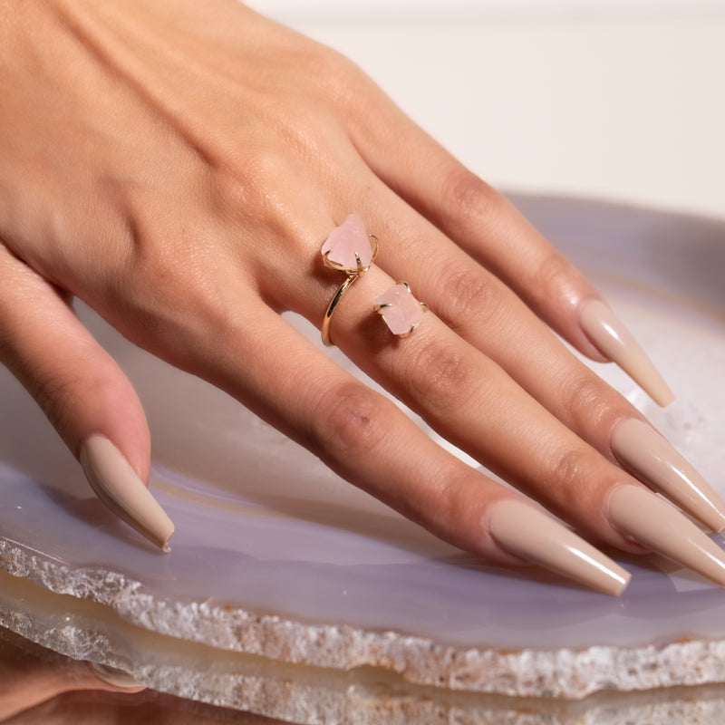 Double The Attention Rose Quartz Ring In Gold.