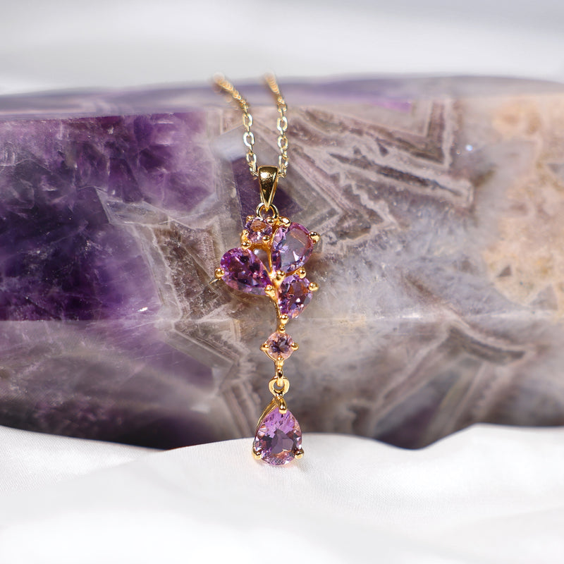 Purple Rain Teardrop Crystal Amethyst Necklace